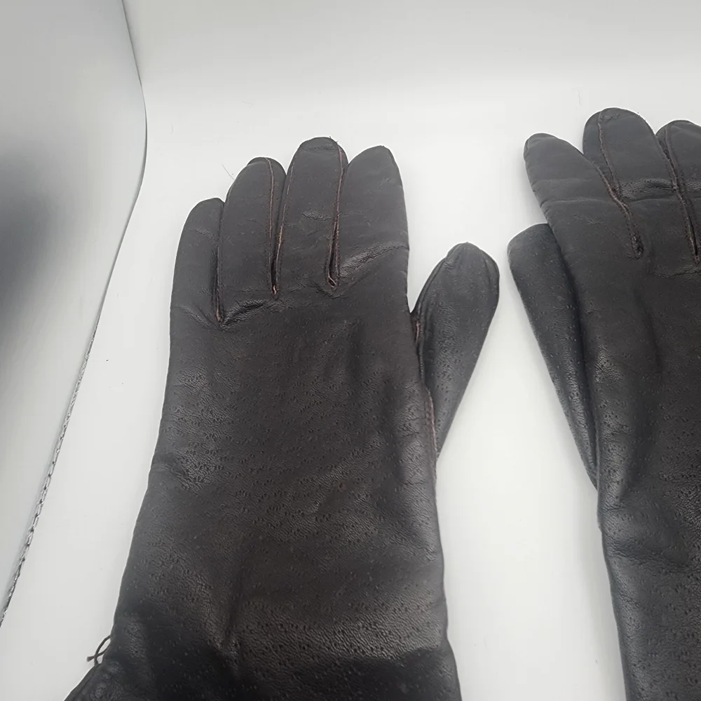 Vintage Brown Genuine Leather Gloves (7.5)